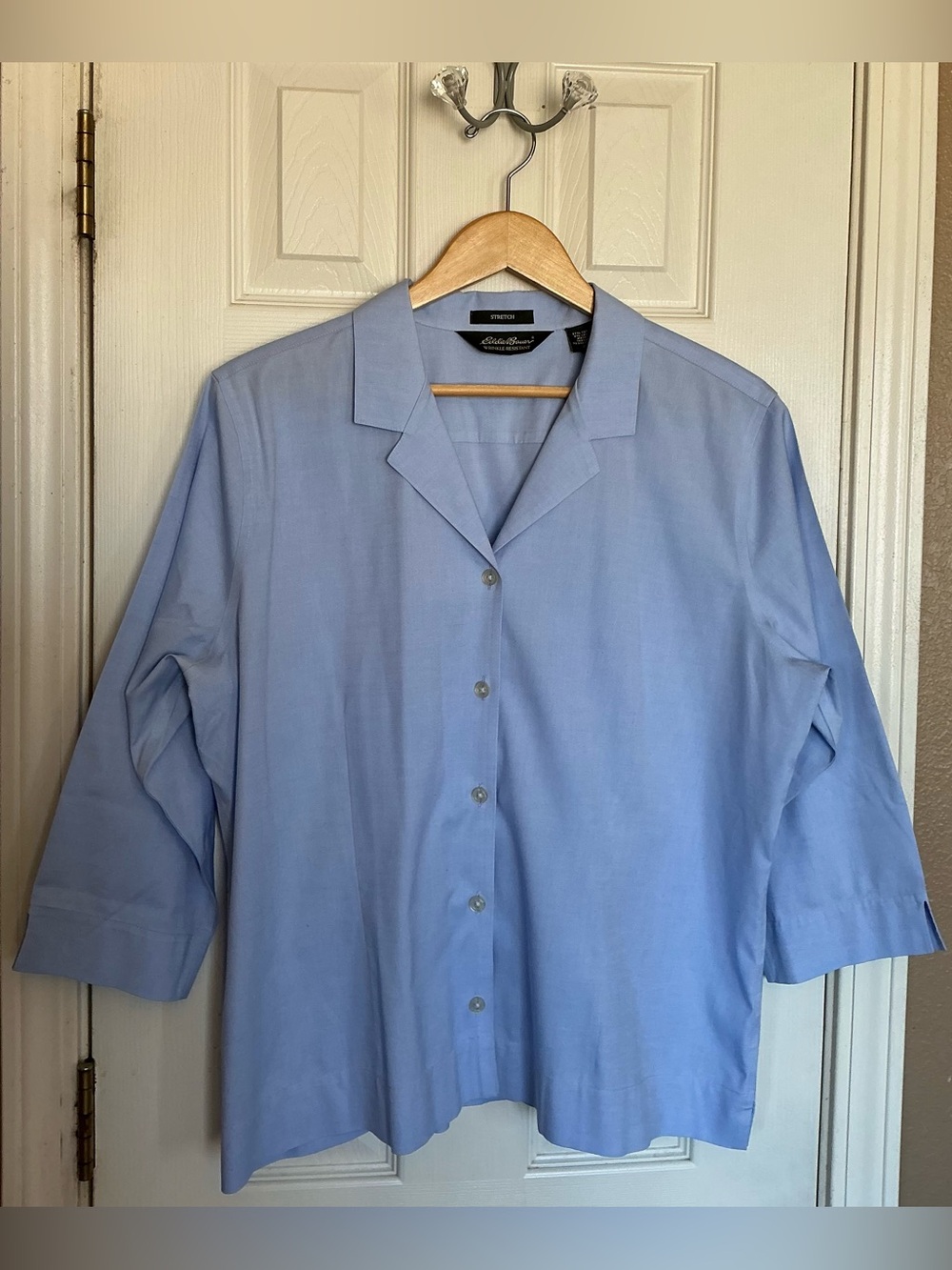 Eddie Bauer Womens Blue Wrinkle Resistant Shirt Button Up 3/4 Sleeve Size XL